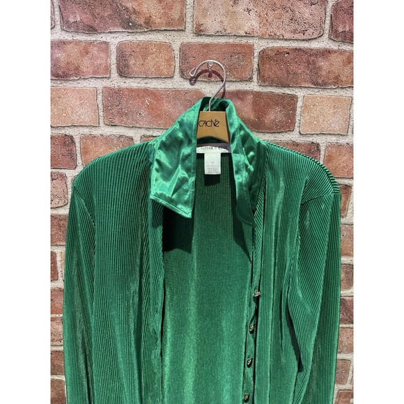 Sugar & Rose Button Down Blouse Womens Size S Solid Green Long Slv Collared - Picture 4 of 8